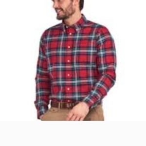 Barbour Men's Red And Gray Flannel Plaid Shirt - Size Large